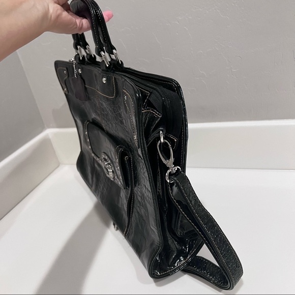 Lawyer’s bag top handle Leather croc embossing patent leather briefcase Retro - Picture 4 of 16